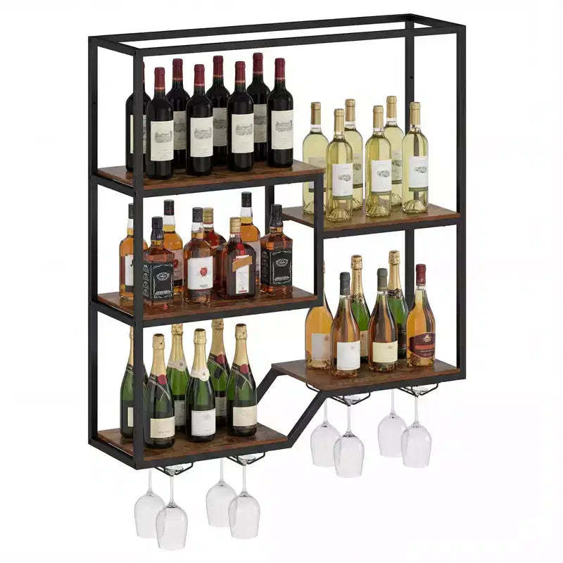 Costway Wall Mounted Wine Rack 6-Tier Hanging Bar Shelf w/ Bottle Display Shelf