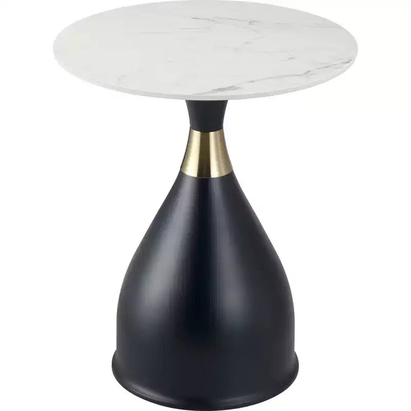 LeisureMod Bento Sintered Stone Top Side Table - Black Pedestal Base Nightstand