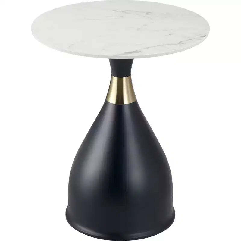 LeisureMod Bento Sintered Stone Top Side Table - Black Pedestal Base Nightstand