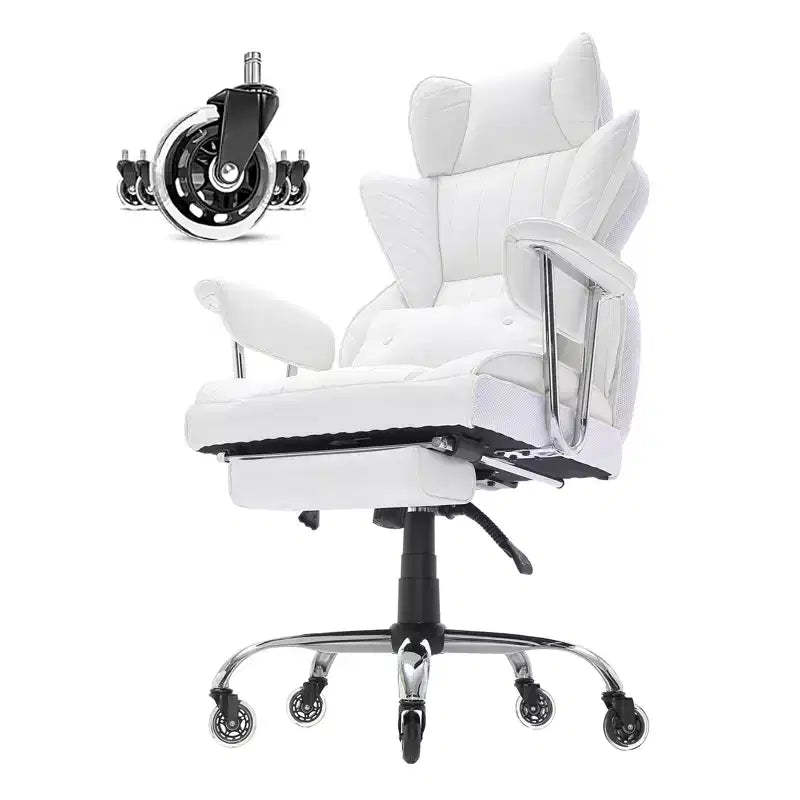 VEVOR Reclining Office Chair with Footrest, Heavy Duty PU Leather Wide Office Chair, Big and Tall Executive Office Chairs with Lumbar Support, White