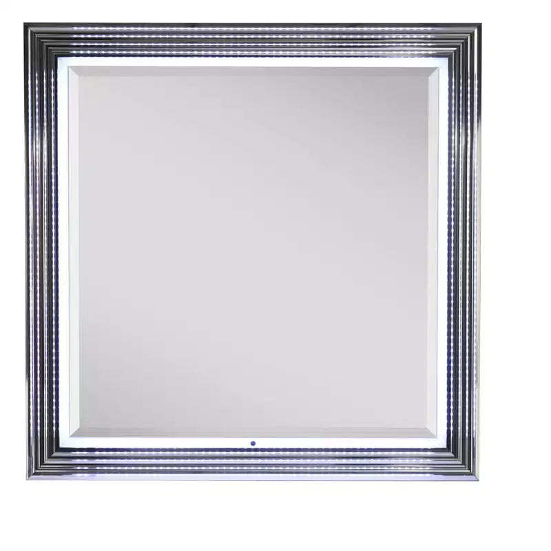 HomeRoots 42 Silver And White Wood Square Lighted Dresser Mount Framed Mirror