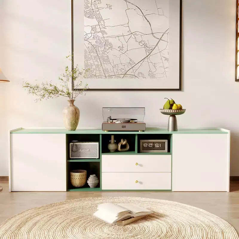 Gaoyangjiaju 78.7 Inch Modern Color Block TV Stand for 85 Inch TV Media Console with Drawers Storage Cabinet for Living Room Green and White