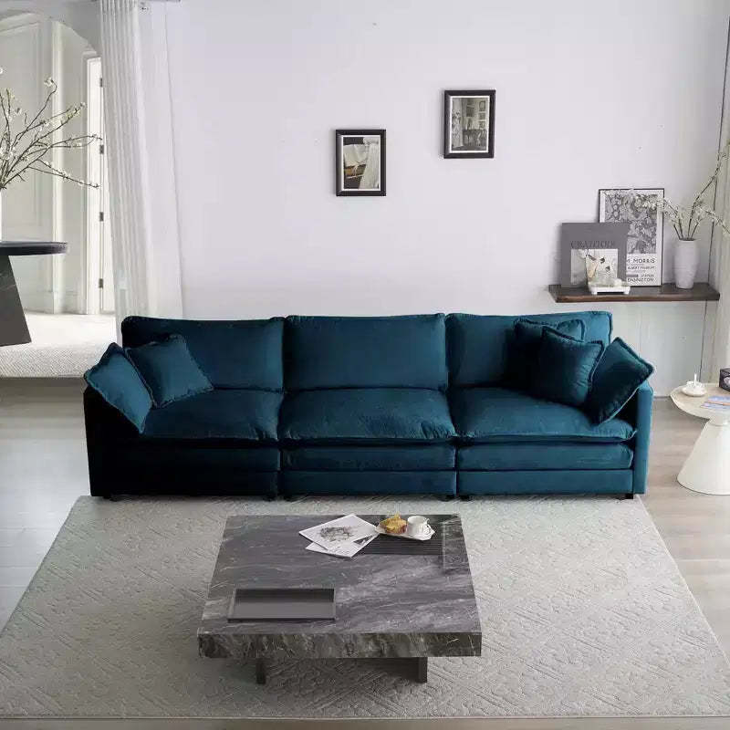 MAYEERTY Free Combination Upholstery Modular Oversized L Shaped Sectional Sofa woth Reversible Ottoman for Living Room Blue
