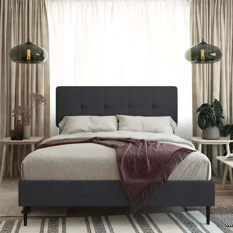 GDFStudio Ashford Linen Upholstered Platform Bed with Adjustable Headboard