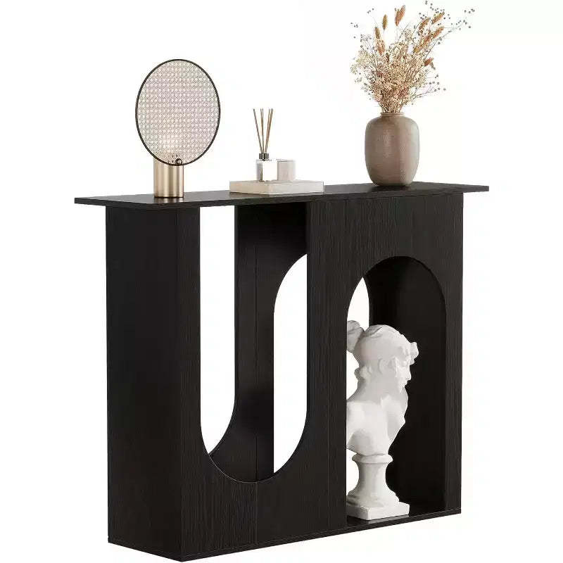 Lantine 39.4'' Black Sofa Table with Arched Design, Narrow Console Table for Behind Couch, Entryway, Hallway, Living Room, Easy Assembly.