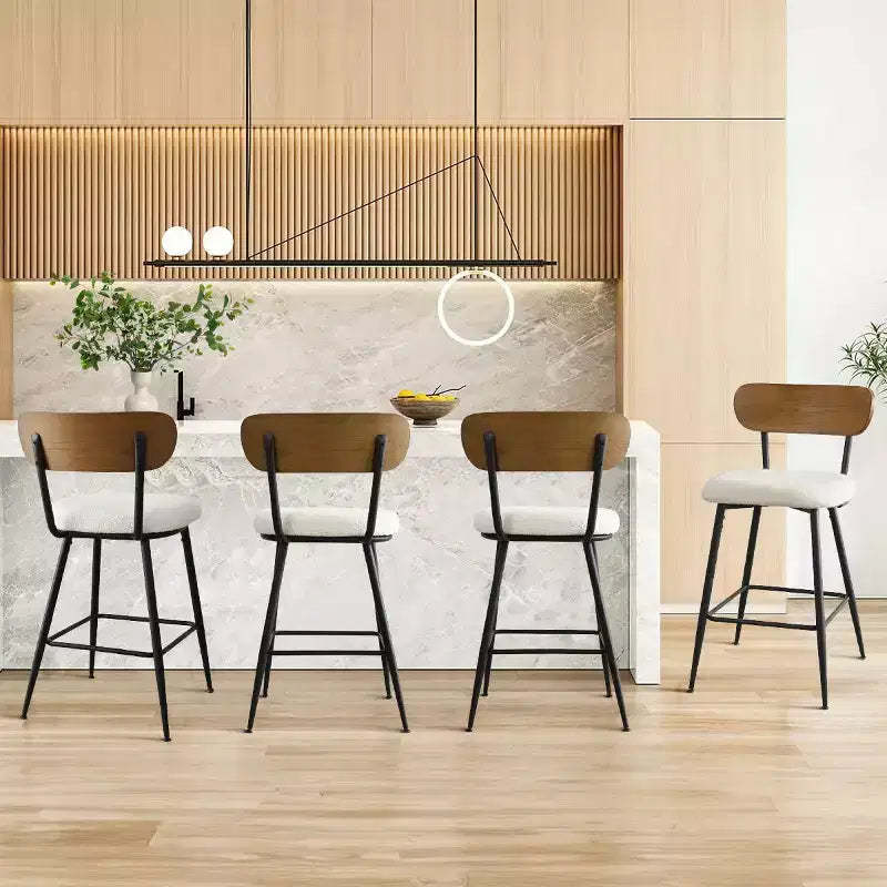 Set of 4 Armless Counter Height Bar Stools with Backs, 27 Cream Boucle Upholstered Island Chairs with Metal Legs - Panipeachy