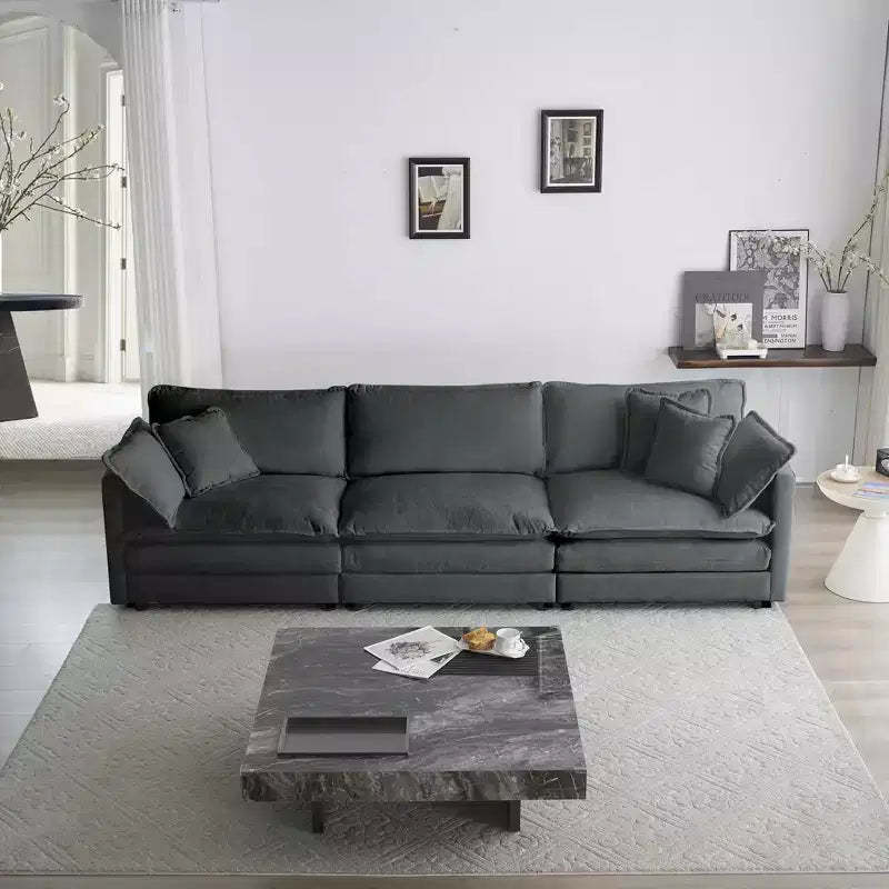 MAYEERTY Mid Century Modern 3 Seater Sofa with 2 Armrest Pillows 2 Toss Pillows for Living Room Gray