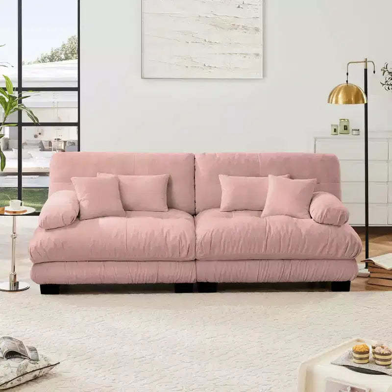 MAYEERTY Cloud 2 Seater Sofa with 2 Seat 2 Lumbar Pillows 2 Throw Pillows for Living Room Pink