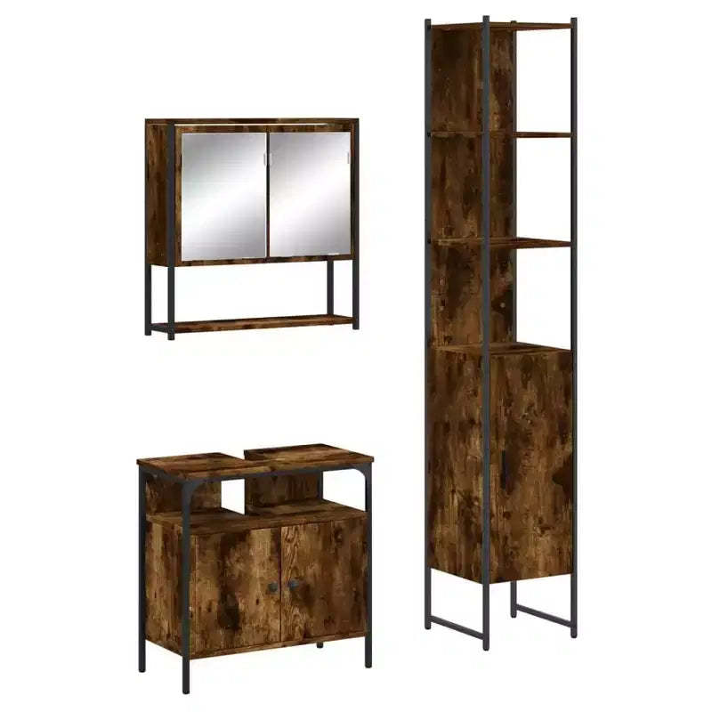 vidaXL Bathroom Furniture Set with Shelf 3 pcs Engineered Wood Modern Compact