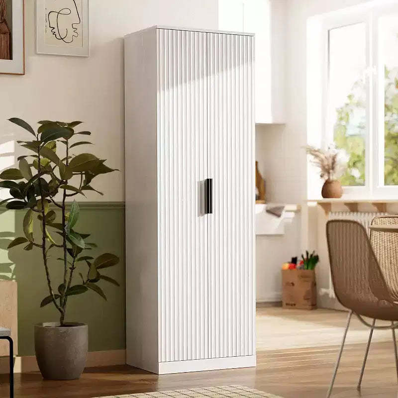 VINGLI 70 Modern Pantry Cabinet with Fluted Doors, 5 Adjustable Shelves, Tall Storage Solution