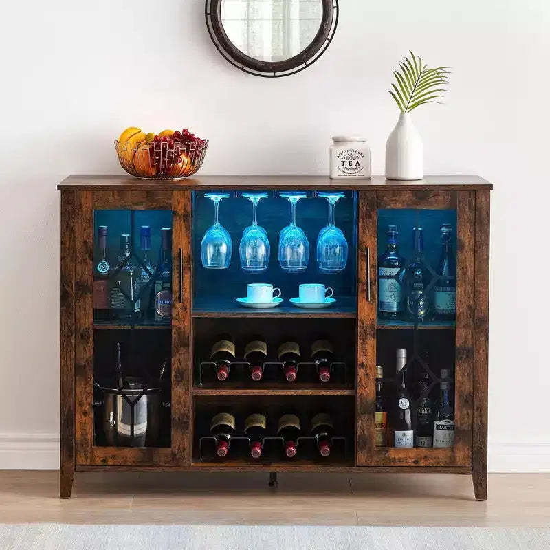 Wine Cabinet with Storage & Light, Bar Cabinets for Home C Liquor Cabinet Bar for Home, Coffee Cabinet with Glass Rack