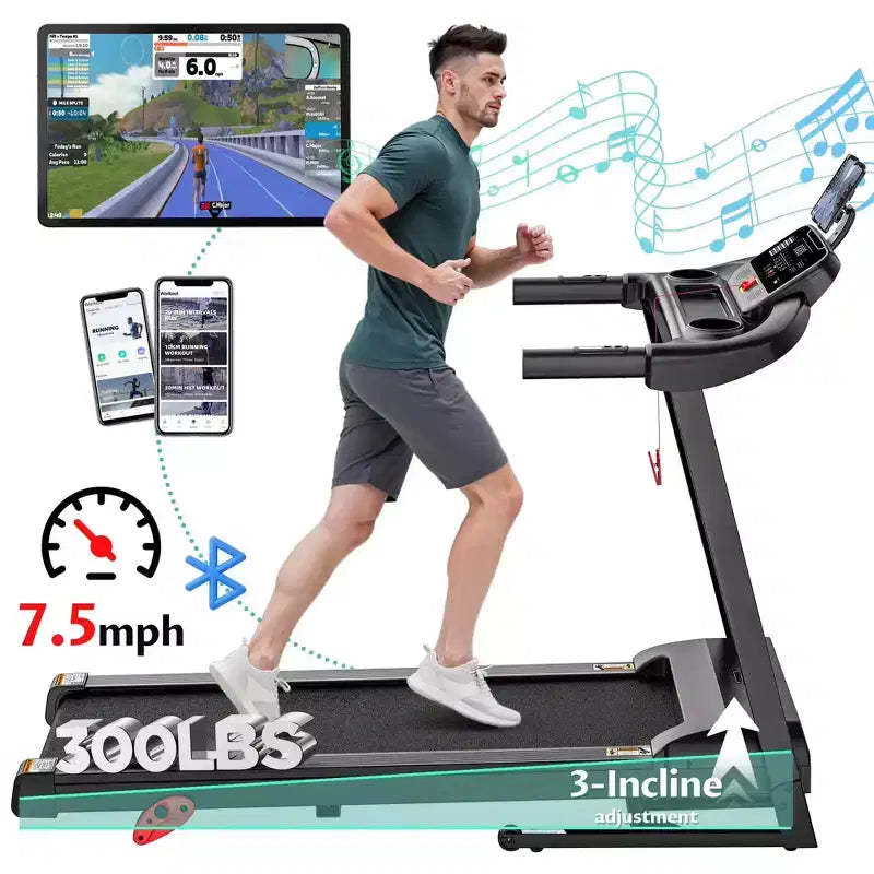 Clearance  3HP Folding Treadmill for Home with Incline / Bluetooth, 300lb Weight Capacity, Exercise Running Walking 90% pre Assemble
