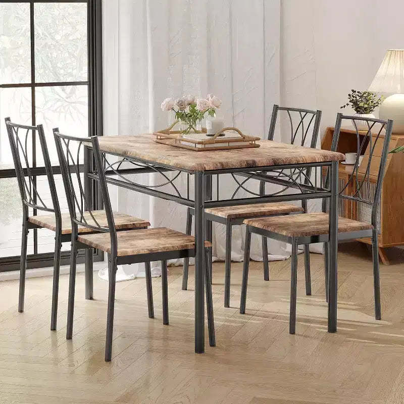 5-Piece Kitchen Table Set, Table with 4 Backrest Chairs for Dining Room, Vintage
