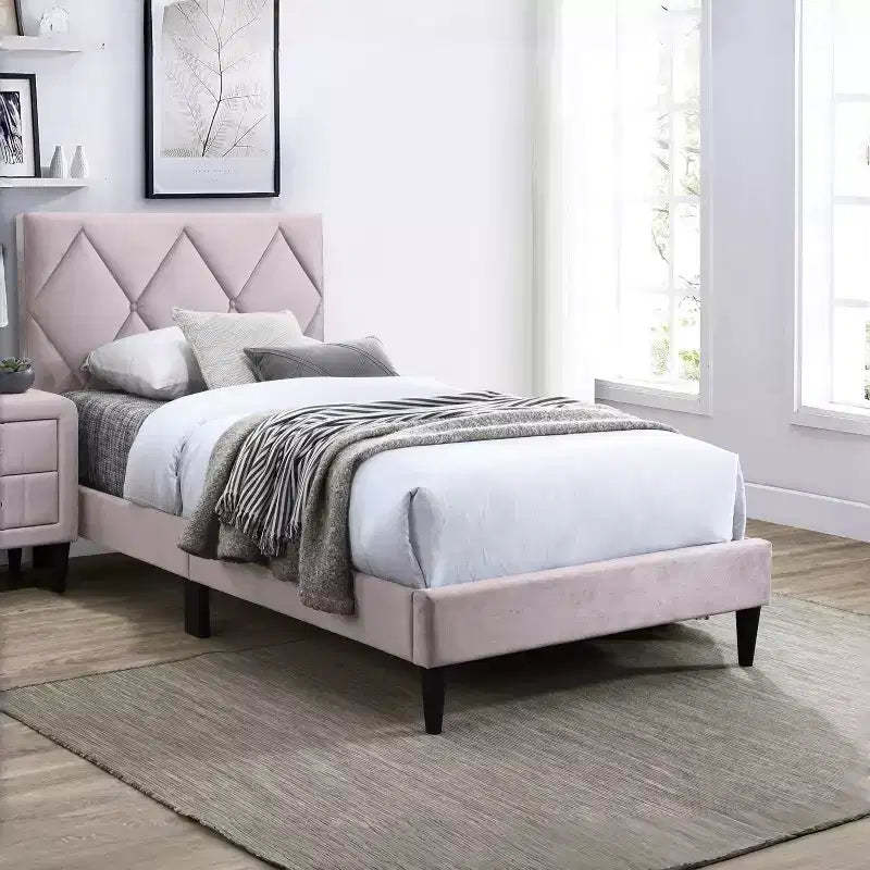 GDFStudio Olivia Modern Velvet Upholstered Platform Bed Frame with Adjustable Headboard