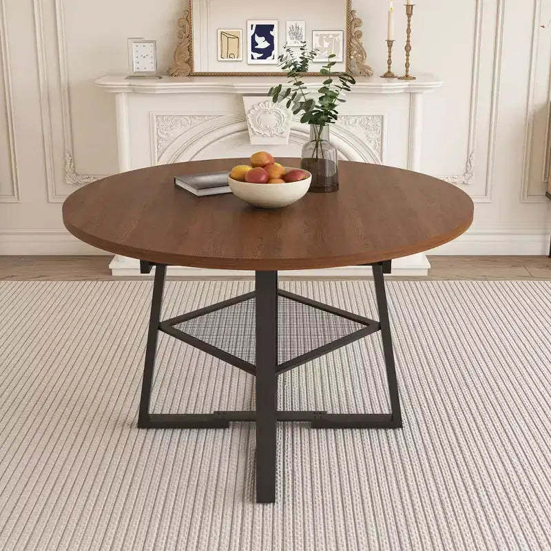 GDFStudio Rakesh Modern Extendable Metal Round Dining Table with Wire Grid Shelf