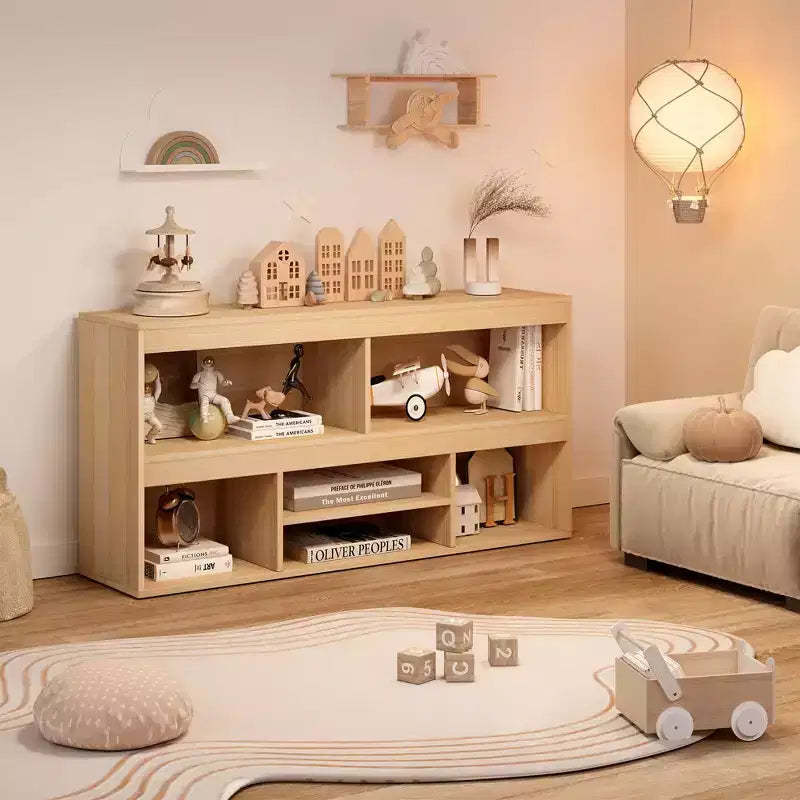 Toy Storage Organizer, 6-Cube Wooden Kids Bookshelf with Metal Accents, Toy Bookcase for Playroom Nursery Classroom