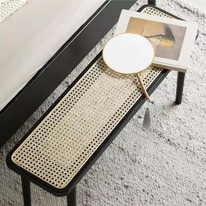 GDFStudio Rohit Farmhouse 47 Oak Wood Dining Bench with Rattan Detail
