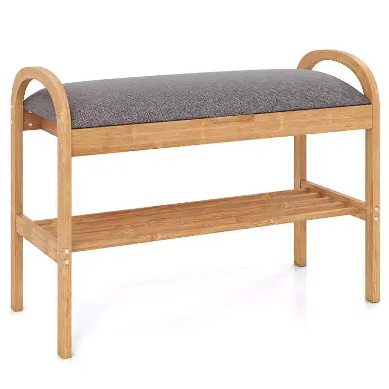 Costway Bamboo Entryway Shoe Bench 2-Tier Shoe Rack with Flip Top Storage for Hallway