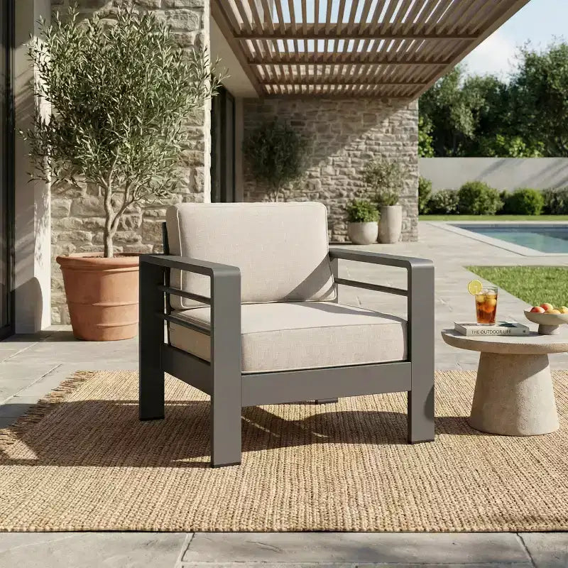 Christopher Knight Home Rahul Modern Patio Aluminum Olefin Upholstered Club Chair with Cushion
