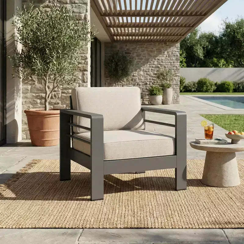Christopher Knight Home Rahul Modern Patio Aluminum Olefin Upholstered Club Chair with Cushion