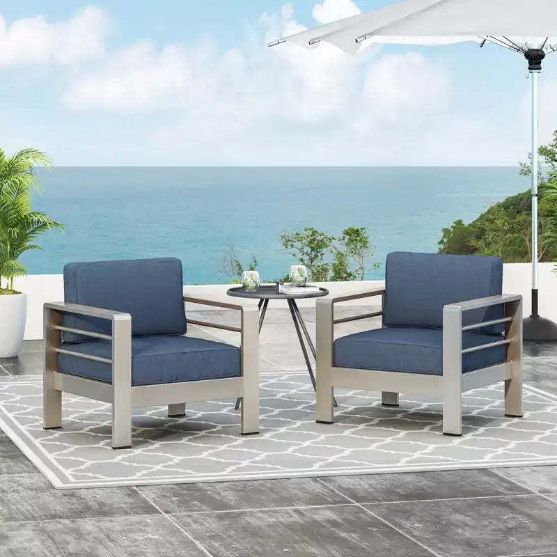Christopher Knight Home Raj Modern Patio Aluminum Olefin Upholstered Club Chairs with Cushion (Set of 2)