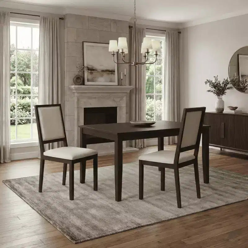 Set of 2 Wood Dining Chairs  Upholstered High Back Chairs for Kitchen, Dining Room, Brown