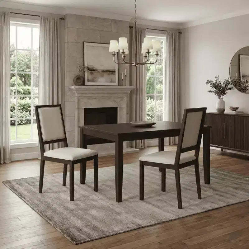 Set of 2 Wood Dining Chairs  Upholstered High Back Chairs for Kitchen, Dining Room, Brown
