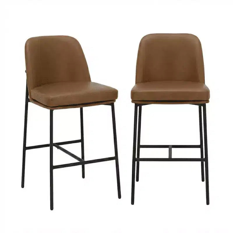 Ora Maison Bar Stools  Leather Counter Height Chairs with Backrest & Metal Legs for Bar, Set of 2, Brown