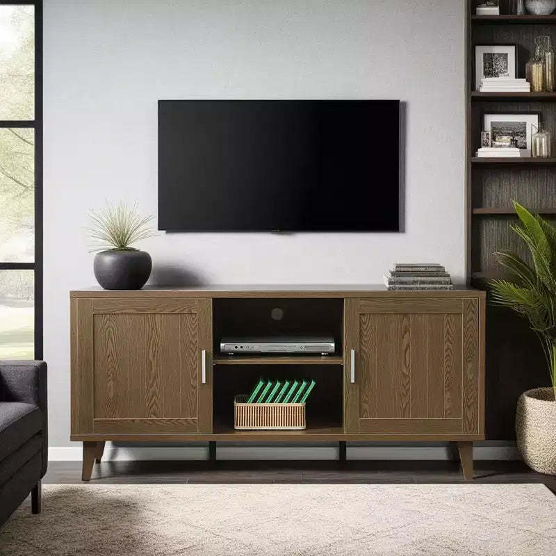 JVNOXK Medieval Modern 60-inch TV Stand, Entertainment Center with Two Doors and Cable Management, Fits TVs 65 inches and under, Walnut