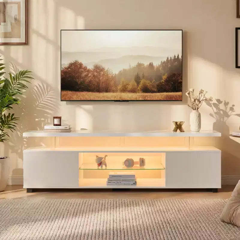 JVNOXK TV Stand for 70 Inch TV LED Gaming Entertainment Center Media Storage Console Table with Large Side Cabinet for Living Room White