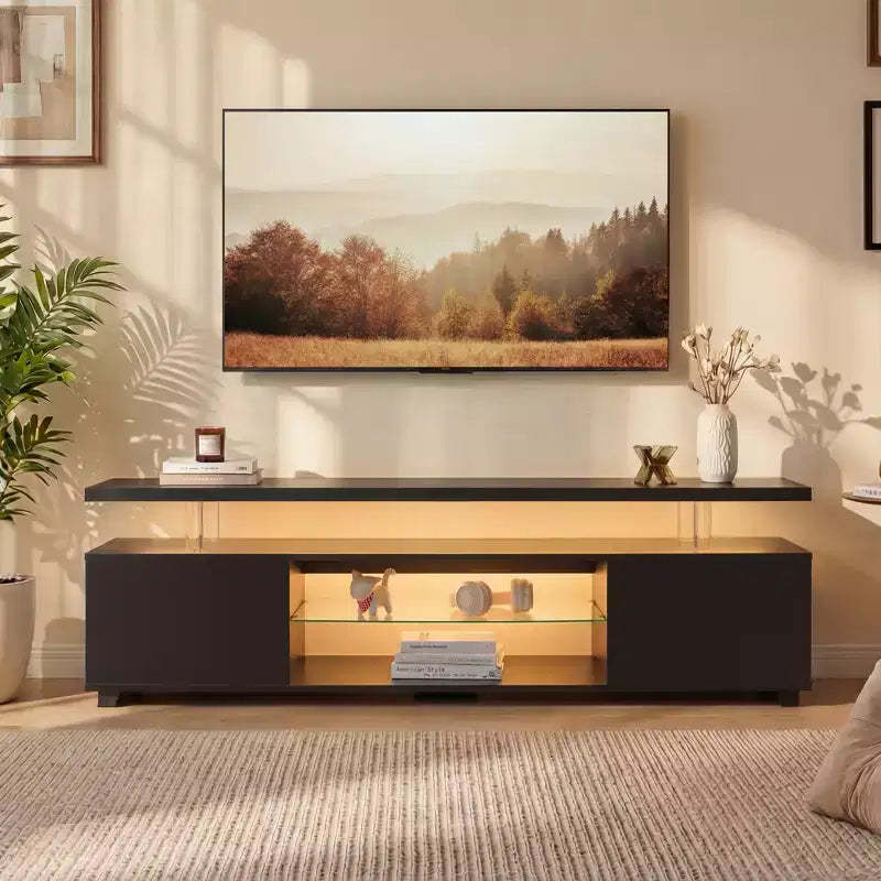 JVNOXK TV Stand for 60 Inch TV LED Gaming Entertainment Center Media Storage Console Table with Large Side Cabinet for Living Room( Black)