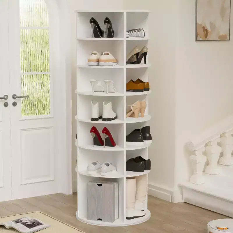 Rotating Shoe Rack Tower, 7-Tier 360 Spinning Shoe Organizer, Free-Standing Shoe Storage, Holds up to 28 Pairs, White