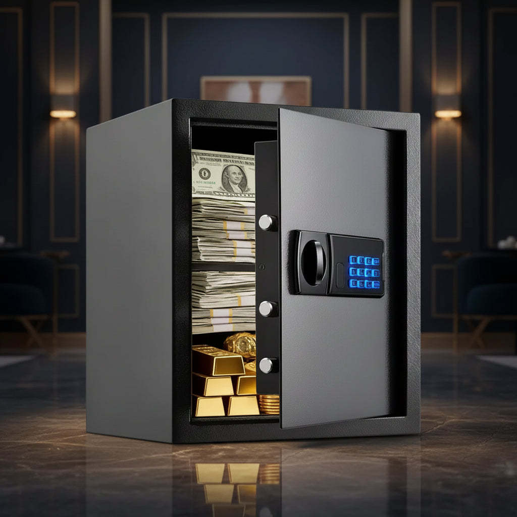 Smart Biometric Safes Fingerprint Lock Box With Combination Lock, Smart Alert System ,Fireproof Bag and Removable Shelf