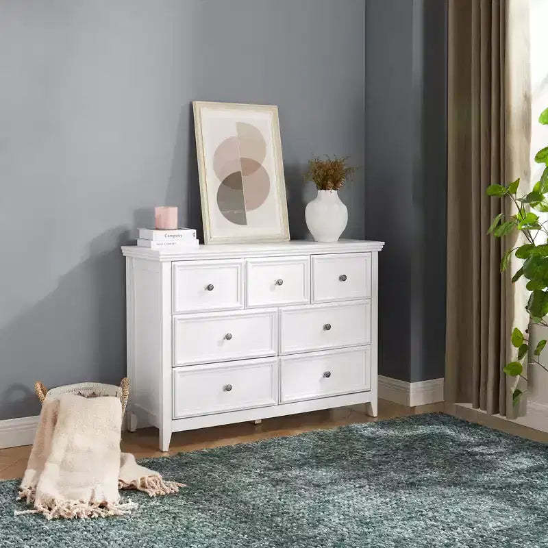 Modern 7 Drawer Dresser, Chest of Drawers with Metal Handles, for Bedroom Storage