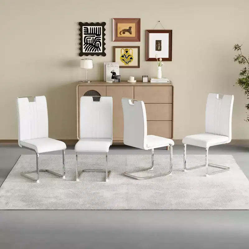Set of 4 PU Bow-Shaped Dining Chairs with Ergonomic Backrest, Dimensions 15.7x20.5x39 Inches