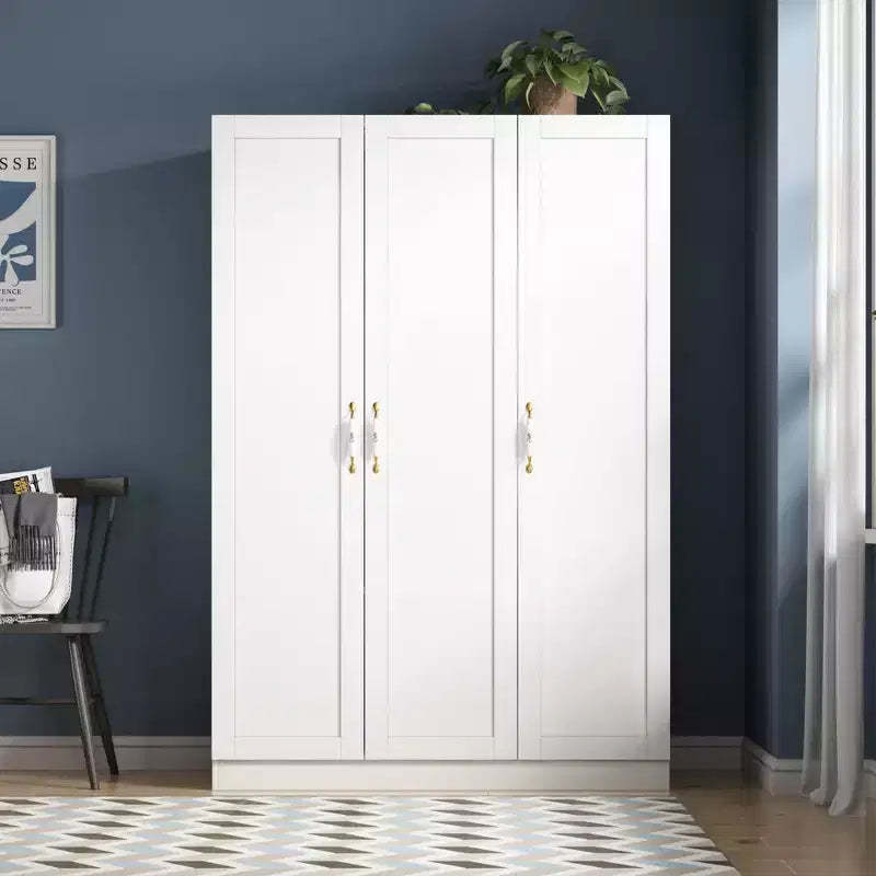 Famapy White 3-Door Wardrobe: Floral Ceramic Handles + Hanging & Storage Zones  Spacious Closet for Bedrooms