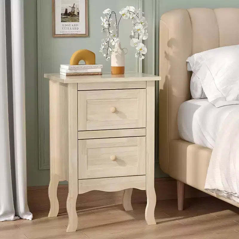 VINGLI Solid Wood Nightstand Unfinished for Color DIY, Small Natural Wood Night Stand for Bedroom with Drawers,Real Wooden Bed Side Table