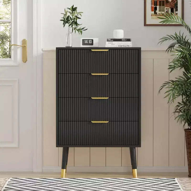 Dresser for Bedroom, 4-Drawer Modern Fluted Storage Dresser, Small Closet Chest Organizer Nightstand