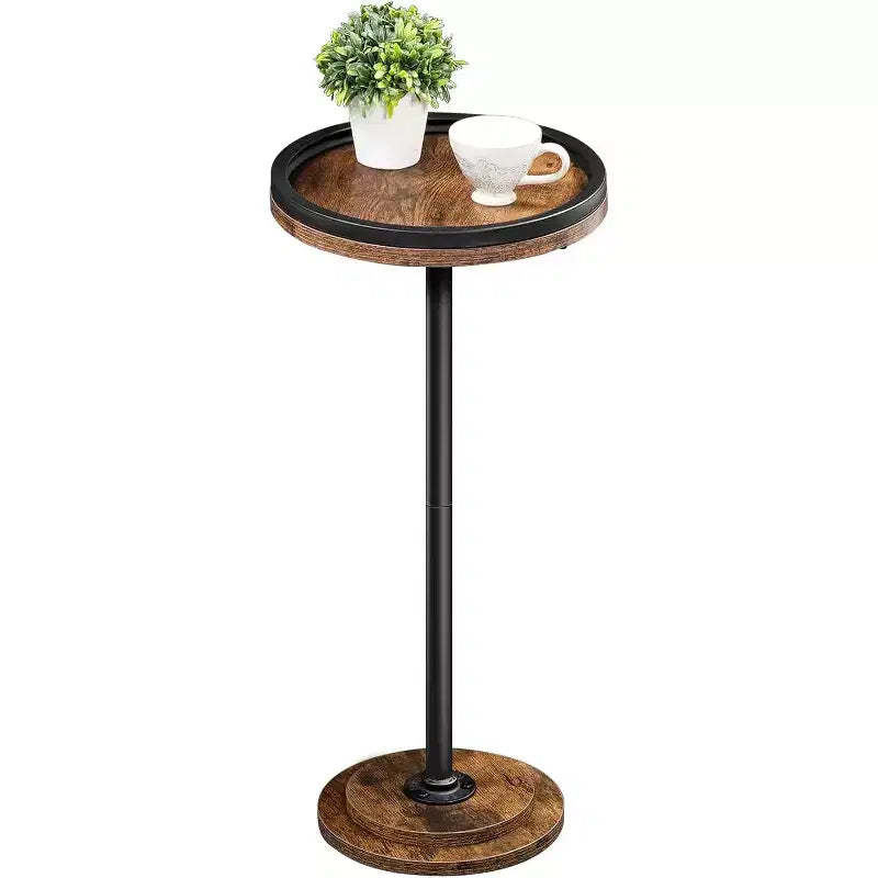 ACOINEL Small Round Side Table, Drink/Coffee Martini Table with Pedestal Accent, Rustic Brown End Table for Small Spaces
