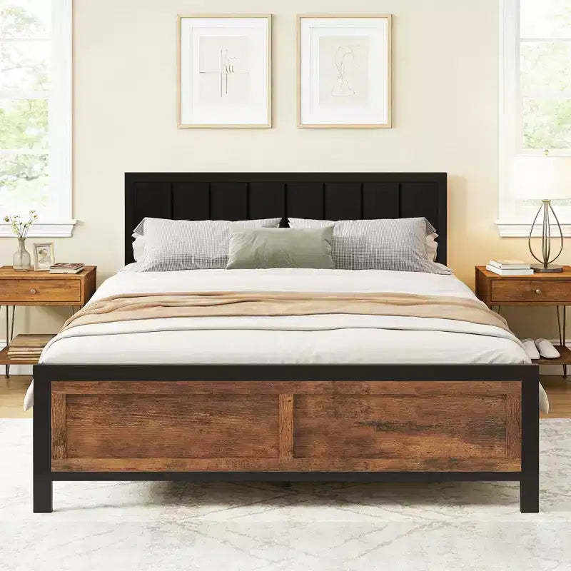 Dyonery Bed Frame, PU Leather Upholstered Headboard, Metal Platform Bed with Under Bed Storage, No Box Spring Needed, Noise Free, Easy Assembly