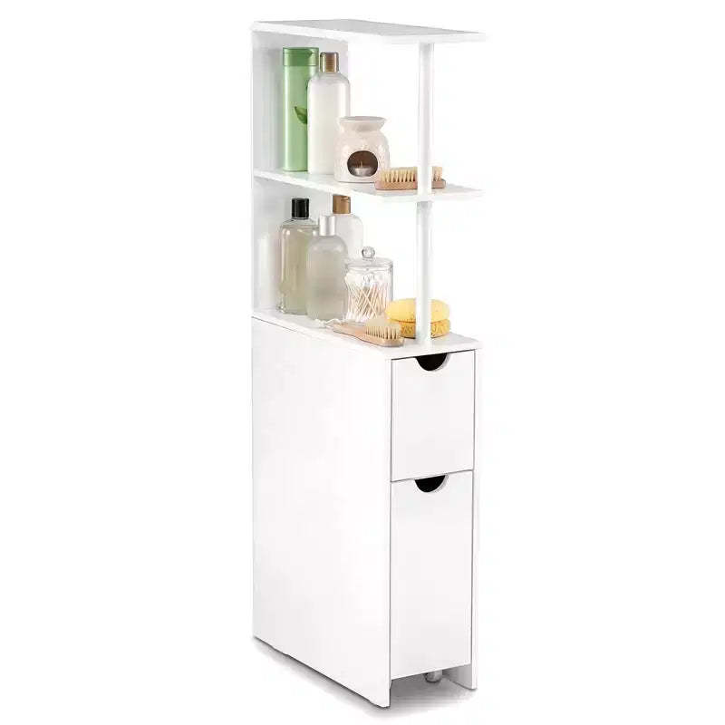 Costway Slim Storage Cabinet with Open Shelves Pull-out Drawer & Slide-out Cart for Kitchen