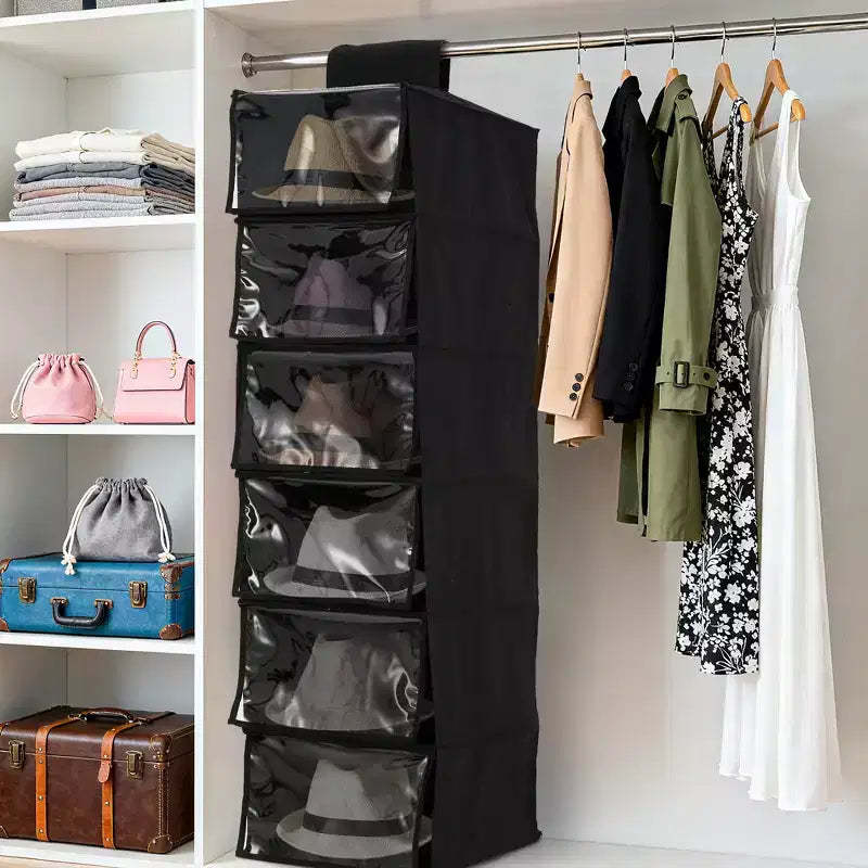 2 Pack Hanging Hat Rack for Closet, Dust Proof & Folding 6-Shelf Cowboy Hat Organizer Hanger, Easy to Hang & No Drilling Required, for Dorm Apartment