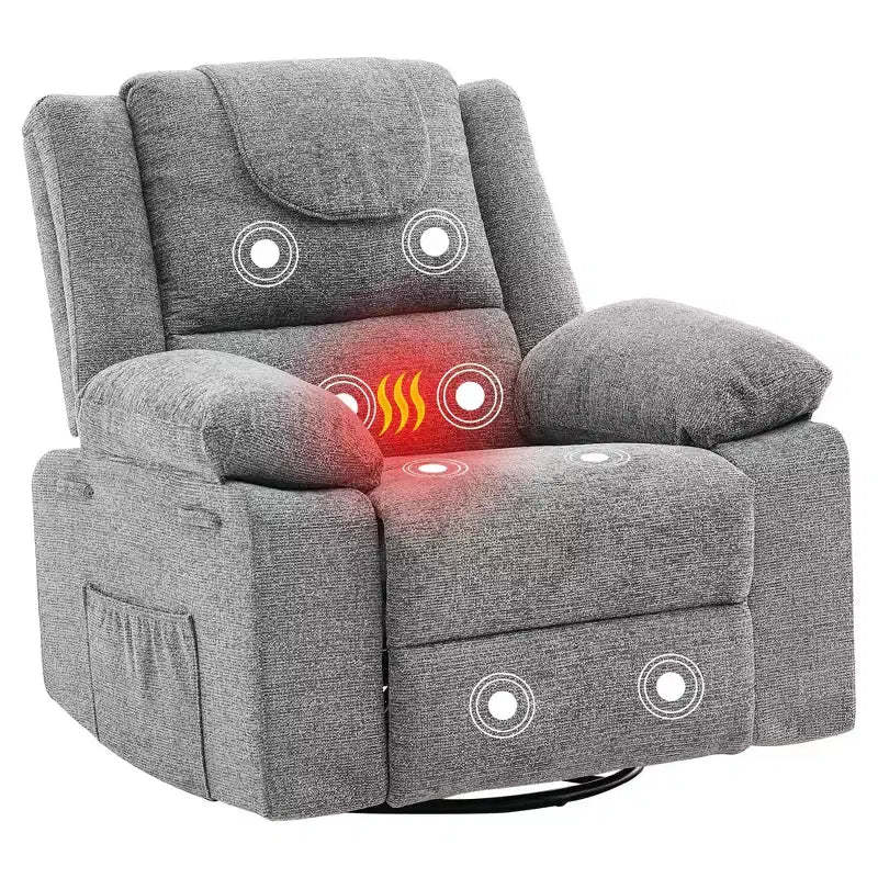 360 Swivel Rock Recliner Chairs Single Sofa,Oversized Recliner Chair for Adults with Vibration Massage and Lumbar Heating Sofa for Living Room