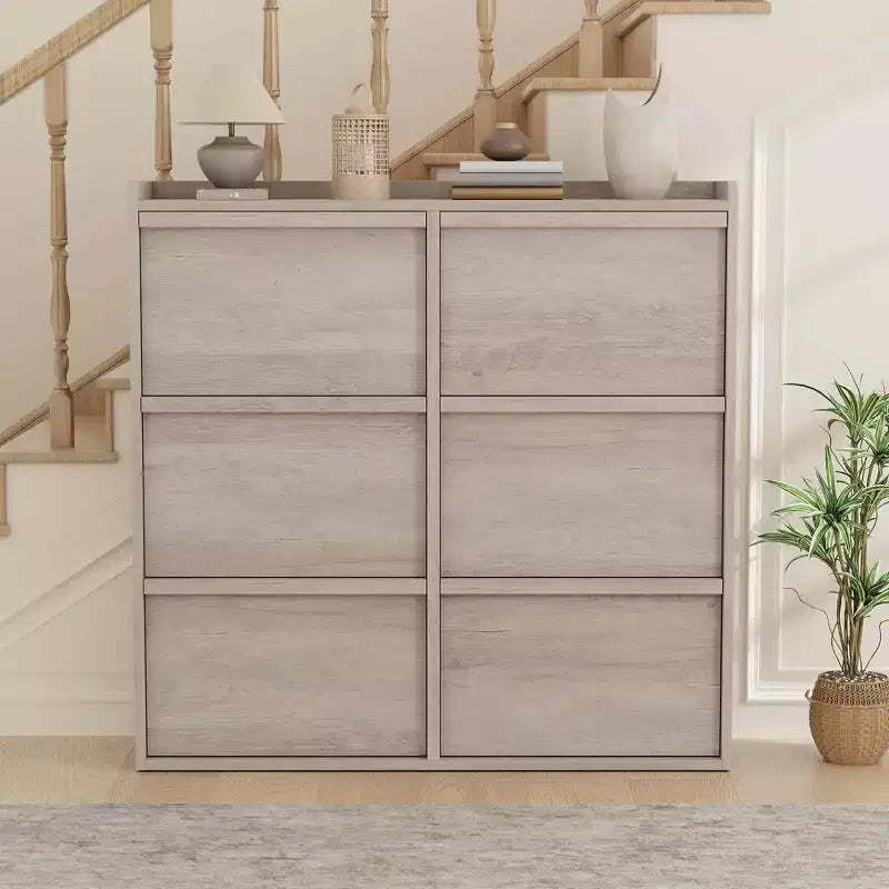 Shoe Cabinet with 6 Flip Drawers, Wooden Shoe Organizer Cabinet with Adjustable Shelf, Shoe Storage for Entryway, Hidden Shoe Cabinet for Hallway