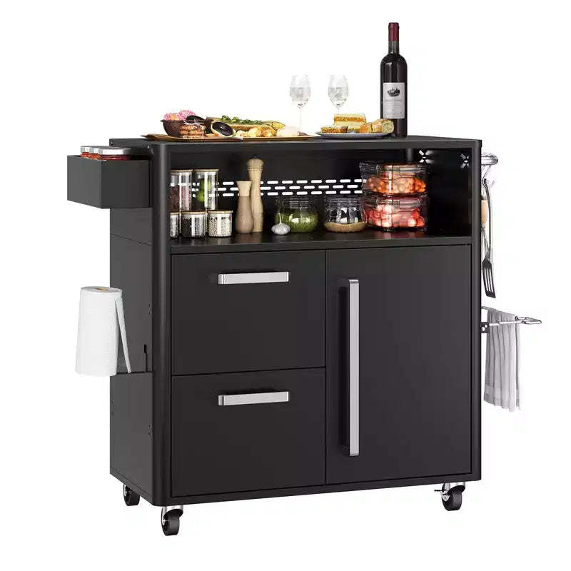 Grill Table, Outdoor Bar Cart Grill Cart with Storage Cabinet, Kitchen Cart Island Multifunction Food Prep Table Stainless Steel Surface