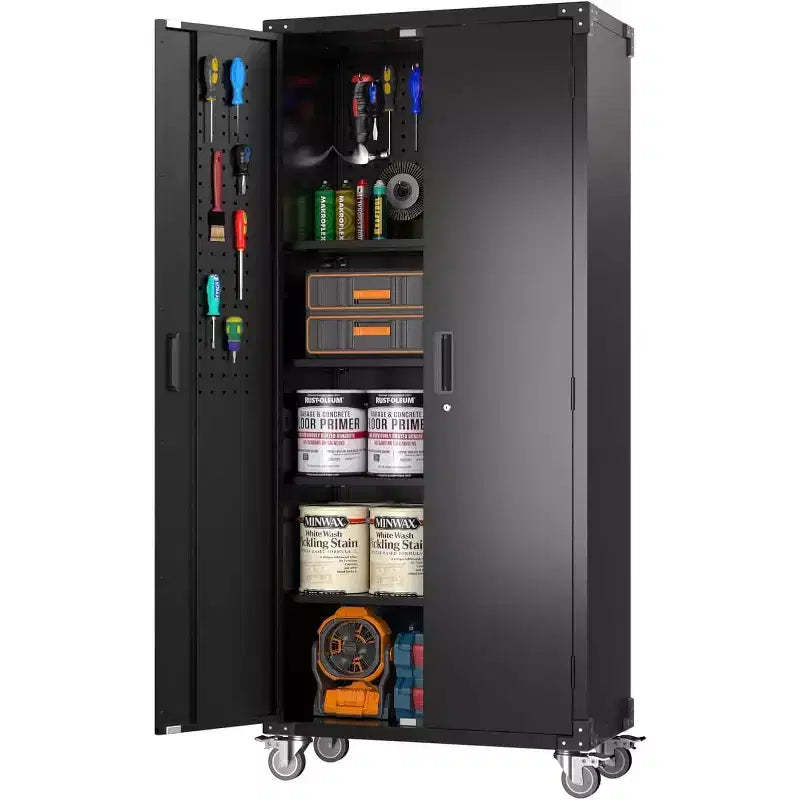 Garage Storage Cabinet,71.7 Metal Storage Cabinet with 2 Doors and 4 Adjustable Shelves,Cold-Rolled Steel Cabinet for Workshop Home Office Organizer