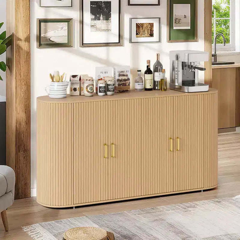 63 Buffet Sideboard Cabinet with Storage, Fluted Accent Credenza with Adjustable Shelves, Modern Sideboard Cabinet with Curvy Edge, Console Table