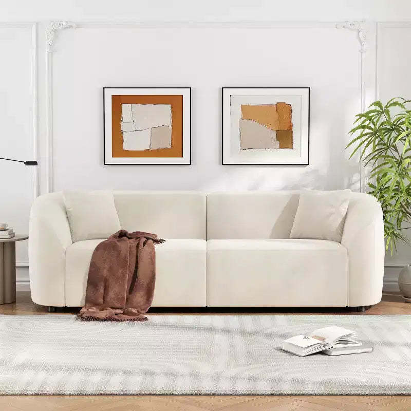 87-Inch Curved Contemporary Sofa in Off-White, Plush Seating, for Stylish Living Spaces