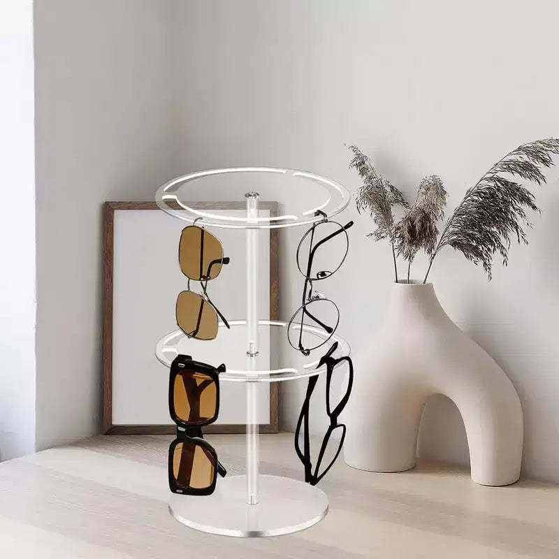 CuisinSmart Sunglasses Organizer Glasses Holder Stand Rotating Sunglasses Rack with Wood Base Acrylic Sunglass Storage Display
