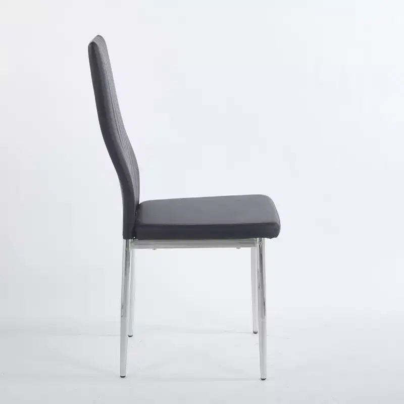 Set of 4 Dining Chairs with Chrome Color Legs and Black Seats, Comfortable and Durable